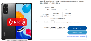 Movil Xiaomi Redmi Note 11 4GB+128GB por 136€