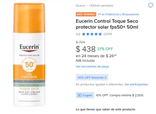 Protector Eucerin Control Toque Seco FPS50+ $307 | Mercado Libre