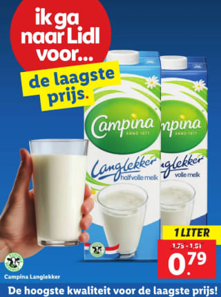 Campina Lang Lekker 1 liter voor €0,79 bij de Lidl