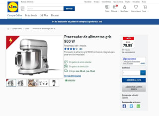 Procesador de alimentos gris 900 W con báscula integrada para pesar en el bol mezclador. 79,99€