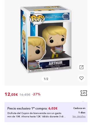 Figura Funko POP Disney Merlín El Encantador Arturo por 6,02€.