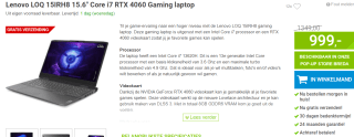 Lenovo LOQ 15IRH8 15.6" Core i7 RTX 4060 Gaming laptop voor €999 bij Megekko