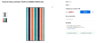 Toalla de Playa Laminada 170x90 cm Pierre Cardin por 6,99€ varios modelos.