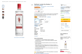 1L Beefeater London Dry Ginebra por solo 14,33€