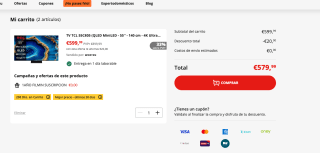 TV MiniLED 55" TCL 55C805 VA FALD 384 zonas 144Hz Google TV 11 Dolby Vision & Atmos 1 Año FILMIN por solo 569,99€