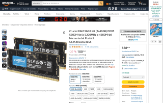 Kit RAM Crucial 96GB DDR5 5600MHz por 188,91€