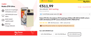 Nubia Z70 Ultra 5G Dual Sim 12 GB RAM 256 GB - Goud voor €511,99 bij Aliexpress