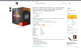 Procesador AMD AM4 Ryzen 7 5700X sin refrigerador por 141,34€