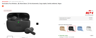 Auriculares True Wireless JBL Wave Beam por 49,99€