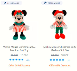 Mickey Mouse of Minnie Mouse medium kerstmis knuffel voor €10 in de Disney Store