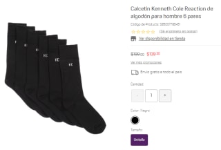 6 Pares de Calcetines Kenneth Cole Reaction de Algodón por $139 en Suburbia
