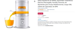 Exprimidor Inalámbrico Eléctrico Recargable Ufesa Squeeze & Go White por 27€