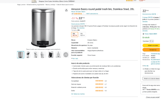 Bote de basura con pedal Amazon Basics 20L por solo 22,71€