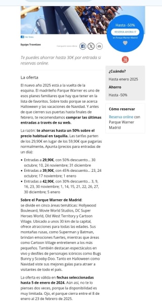 Hasta -50% en Entradas Parque Warner de Madrid.