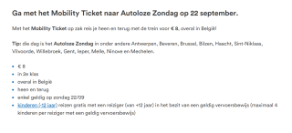 Retourtje Mobility Ticket op Autoloze Zondag voor €8 in België