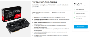 ASUS TUF Gaming TUF-RX6950XT-O16G-GAMING - Videokaart voor €807,90 bij Asus