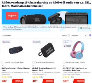 15% kassakorting op o.a. JBL, Jabra, Marshall en Sennheiser bij Bol.com