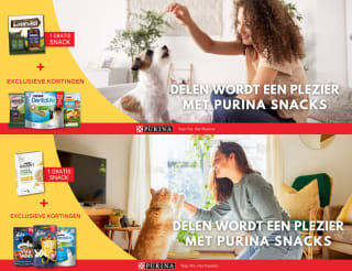 Gratis Purina honden/kattensnack + kortingsbonnen