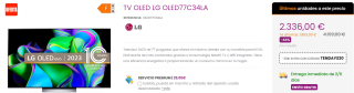 Televisor OLED LG de 77" modelo OLED77C34LA por 2316€