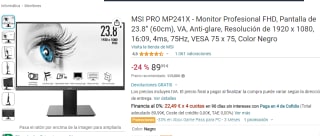 Monitor MSI PRO MP241X 23.8 pulgadas con Resolución de 1920 x 1080, 16:09, 4ms, 75Hz por 89,99€