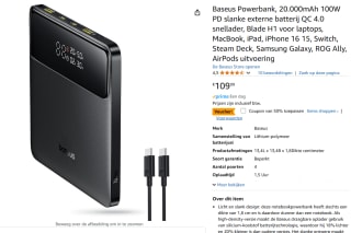 Baseus Blade HD 20.000 mAh Laptop/MacBook Powerbank 100W voor €54,99 bij Amazon
