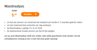 Wasstraatpas voor €5 bij Albert Heijn