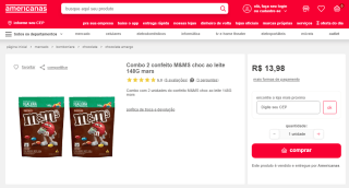 2 confeito M&MS, sabor chocolate ao leite de 148g - R$ 13,98