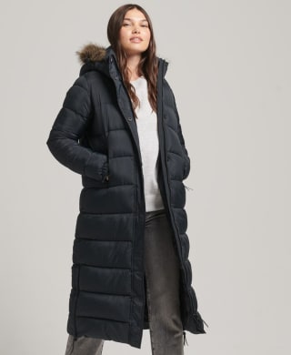 Procure a superdry women's faux fur hooded longline puffer coat from eBay for £32.20