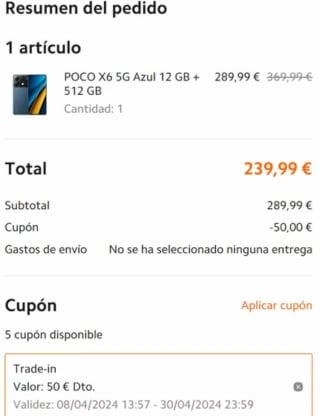 POCO X6 12GB 512GB por solo 239,99€