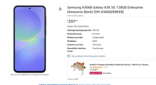 Samsung Galaxy A36 8GB ram, 128GB opslag Zwart Enterprise Edition voor €297 bij Amazon