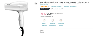 Secadora de Pelo Conair a $209 en Amazon