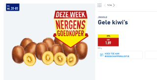 500 gr. JINGOLD Gele kiwi’s voor €1,80 bij de Aldi