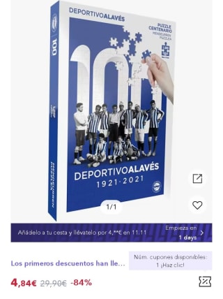 Puzzle Depotivo Alavés 1000 piezas por 4,84€.