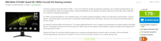MSI MAG 27CQ6F Quad HD 180Hz Curved VA Gaming monitor voor €179 bij Megekko