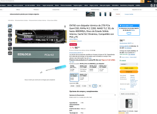 EN760 con disipador térmico de 2TB PCIe Gen4 SSD NVMe M.2 2280 NAND TLC 3D de hasta 4800MB/s Caché SLC Dinámica Compatible con PS5 y PC por solo 96,89€