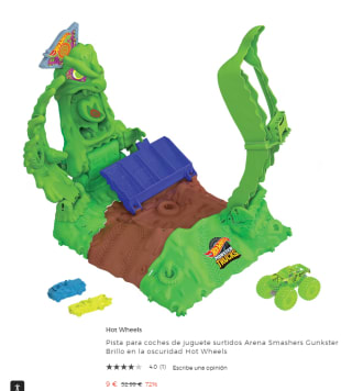 Pista para coches de juguete surtidos Arena Smashers Gunkster Brillo en la oscuridad Hot Wheels por 9€