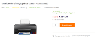 Canon G3560 printer voor €191,30 bij OfficeDeals