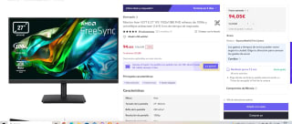 Monitor Acer V277 E 27" IPS 1920x1080 FHD por por 94,05€ (cuenta nueva 82,05€)