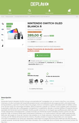 Consola Nintendo Switch oled por 289€