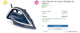 Plancha de Vapor T-Fal Ultragliss 1800W por $899 en Costco