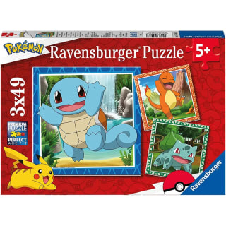 Puzzle Pokémon Charmander, Bulbasaur y Squirtle 3 x 49 piezas, marca Ravensburger + goma para el cabello por 7,68€