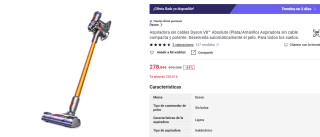 Aspiradora sin cables Dyson V8 Absolute por 278,99€