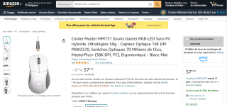 Souris gaming sans fil Cooler Master MM731 à 57,19€