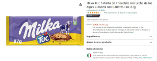 Milka TUC Tableta de Chocolate con Leche Cubierta con Galletas 87g por 0,90€