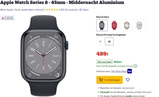 Apple Watch Series 8 - 45mm - Middernacht Aluminium voor €509 bij Bol.com