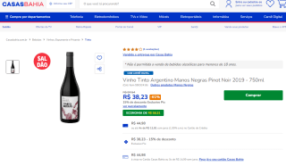 Vinho Tinto Argentino Manos Negras de 750ml - R$ 38,23