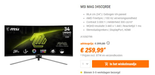 MSI MAG 345CQRDE computer monitor 86,4 cm (34") voor €259,99 bij Nbb