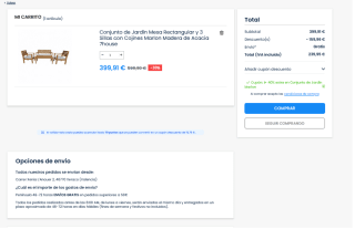 Conjunto de Jardín rectangular y 3 Sillas con cojines por solo 239,99€