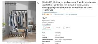 Songmics Metalen kledingrek voor €32,99 bij Amazon