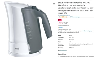 Braun WK300 Multiquick 3 Waterkoker Wit 1,7 liter voor €31,56 bij Amazon